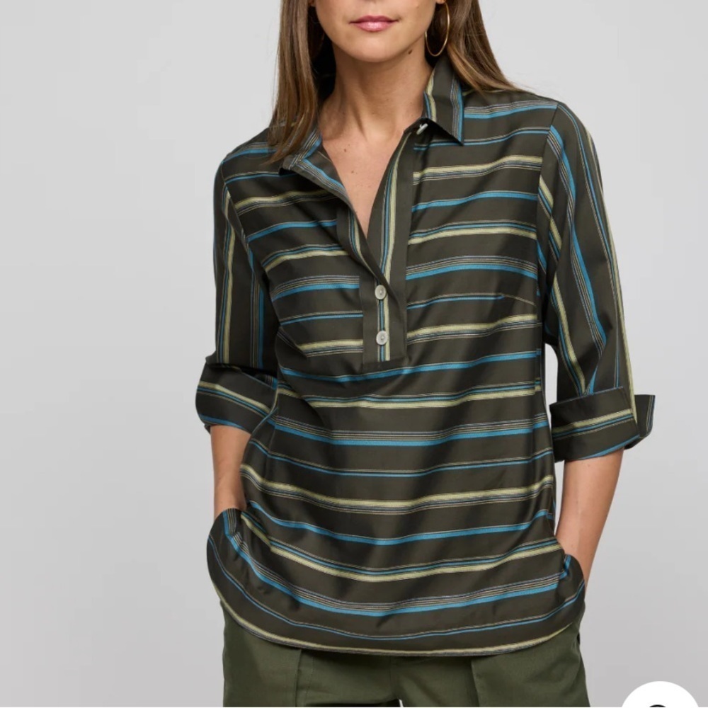 Hinson Wu has Charlotte 3/4 Sleeve Variegated Satin Stripe Top